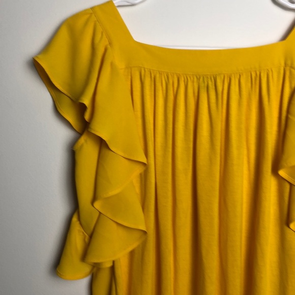 Ann Taylor Flutter Sleeve Mustard Yellow Blouse - Picture 6 of 6